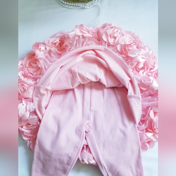 Nannette Baby Peach Rosettes 2-Piece Set Dress and Leggings Baby Girl's 3-6M - Picture 8 of 12